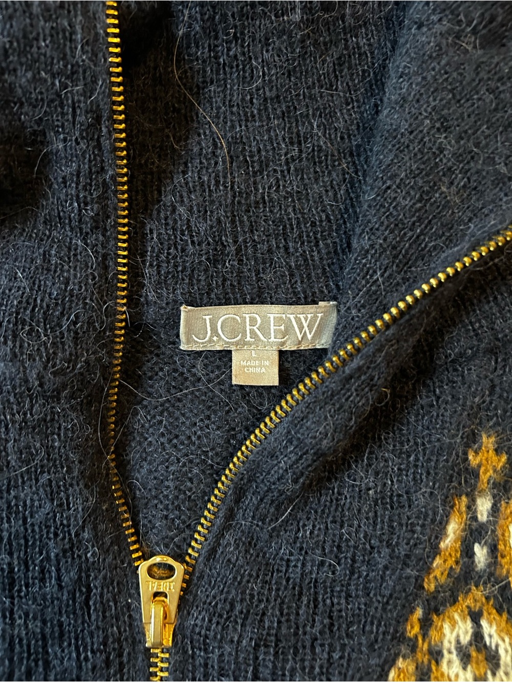 J. Crew Half-Zip Fair Isle Sweater in Mustard and Navy - Picture 3 of 3
